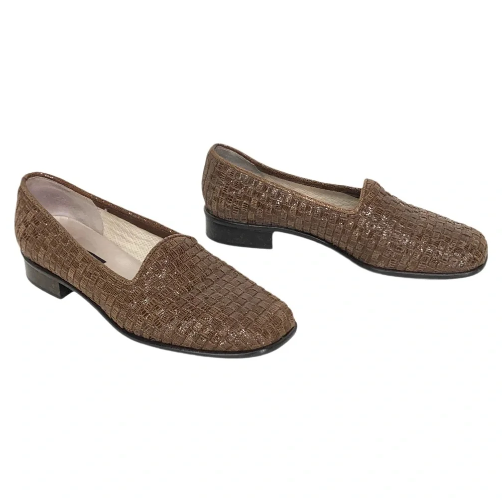 Sesto Meucci Loafers Women's Shoes 7 M Shoes Brown Woven Leather Italy